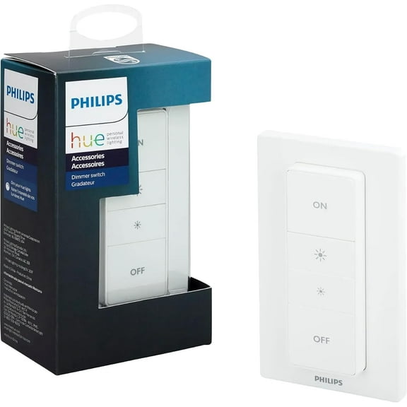 Philips Hue Wireless Smart Dimmer Switch with Remote, Battery Powered, No Wiring Needed, Works with Hue Hub, Wall Mount or Handheld Use, Easy Smart Lighting Control White