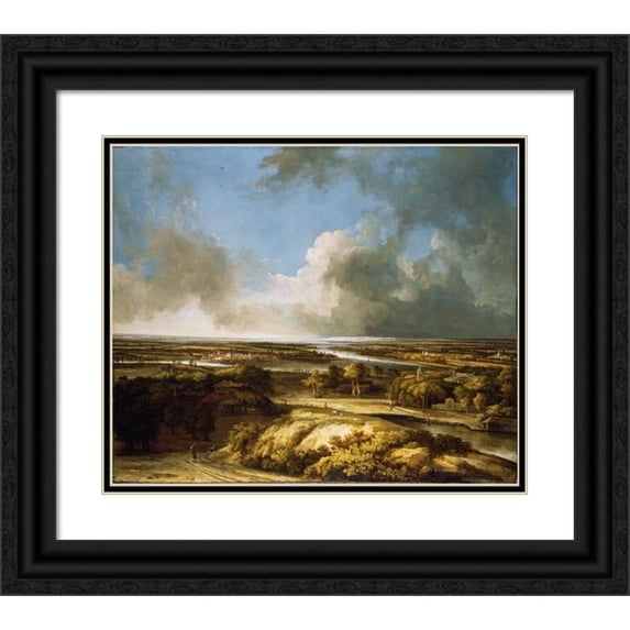 Philips Koninck 14x12 Black Ornate Wood Framed Double Matted Museum Art Print Titled: A Panoramic Landscape (1665)