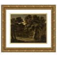 thumbnail image 1 of Philips Koninck 17x15 Gold Ornate Wood Frame and Double Matted Museum Art Print Titled - A Woodland Scene with a Cottage and Figures, 1 of 4
