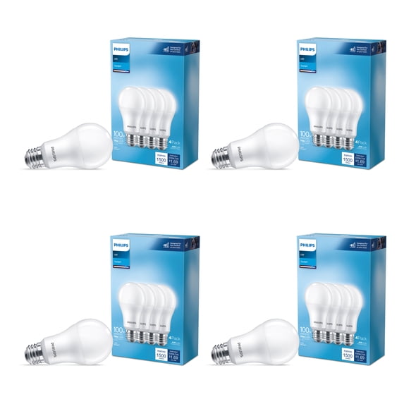 Philips LED 100-Watt A19 Household Light Bulb, Frosted Daylight, Non-Dimmable, Medium Base (16-Pack)