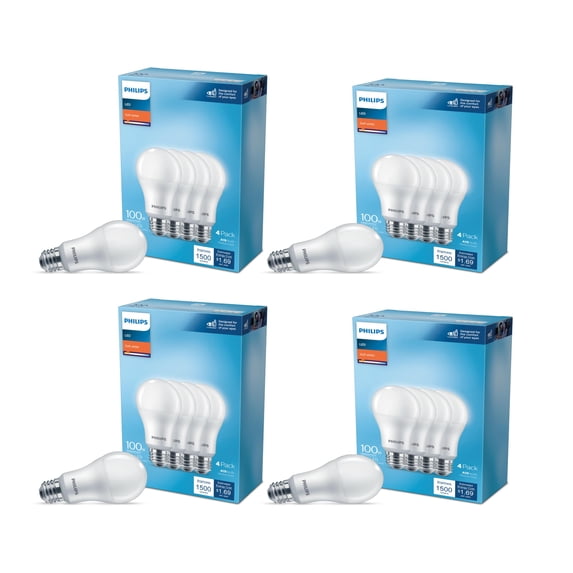 Philips LED 100-Watt Equivalent A19 General Purpose Household Light Bulb, Frosted Soft White, Non-Dimmable, E26 Medium Base (16-Pack)