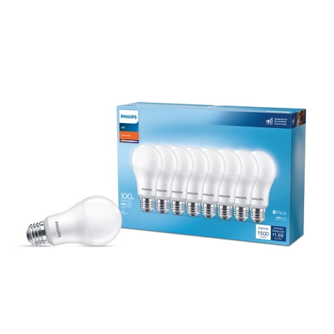 Philips LED 100-Watt Equivalent A19 General Purpose Household Light Bulb, Frosted Soft White, Non-Dimmable, E26 Medium Base (8-Pack)