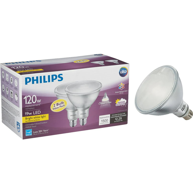 bloem begroting Whitney Philips LED 120-Watt PAR38 Indoor & Outdoor Floodlight Light Bulb, Clear  Bright White, Dimmable, E26 Medium Base (2-Pack) - Walmart.com