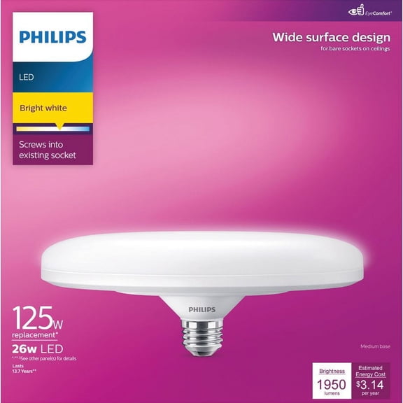 Philips LED 125-Watt Wide Surface Indoor Floodlight Bulb, Frosted Bright White, Non-Dimmable, E26 Medium Base (1-Pack)