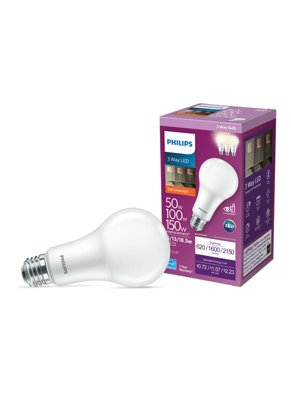 Philips LED 150-100-50-Watt A21 Light Bulb, Frosted Soft White, Non-Dimmable, E26 Medium Base (1-Pack)