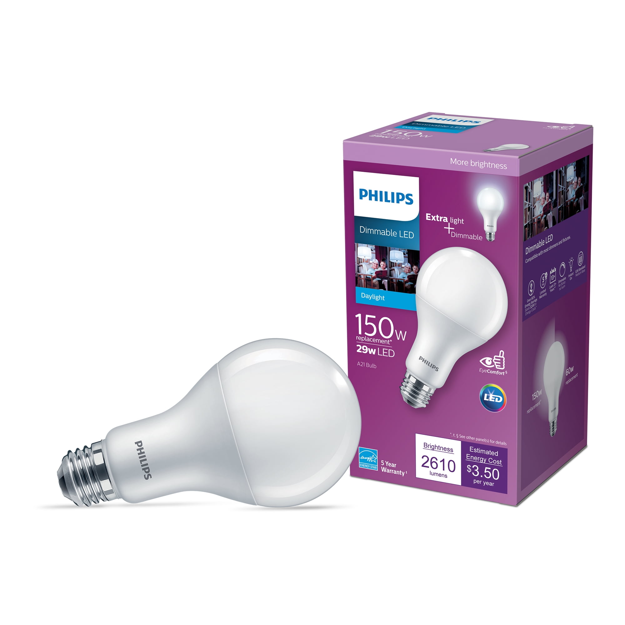 Philips LED 150-Watt A21 General Purpose Light Bulb, Frosted Daylight, Dimmable, Medium Base - Walmart.com