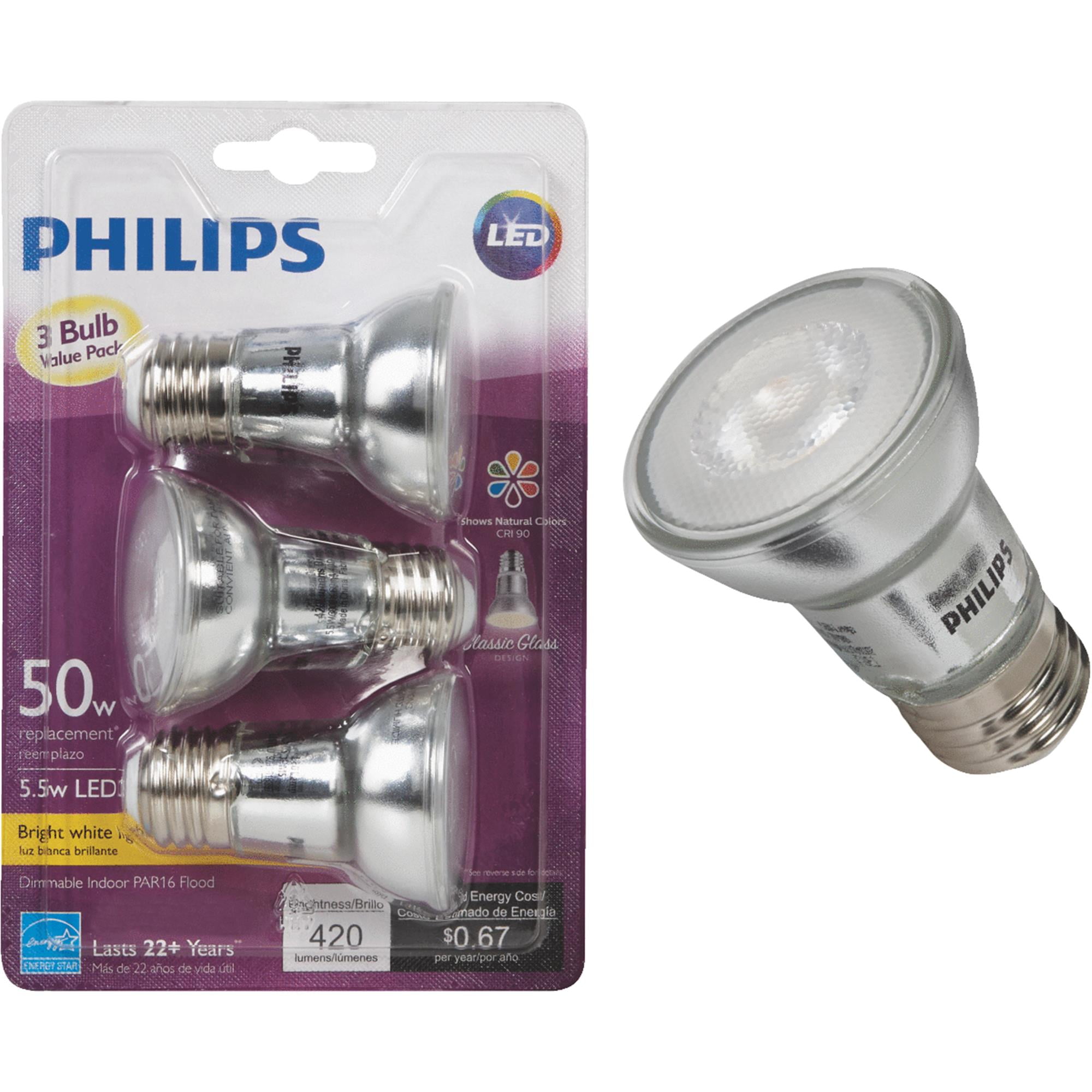 Philips LED 50-Watt PAR38 Indoor Floodlight Light Bulb, Clear Bright White, Dimmable, E26 Medium Base (3-Pack) -