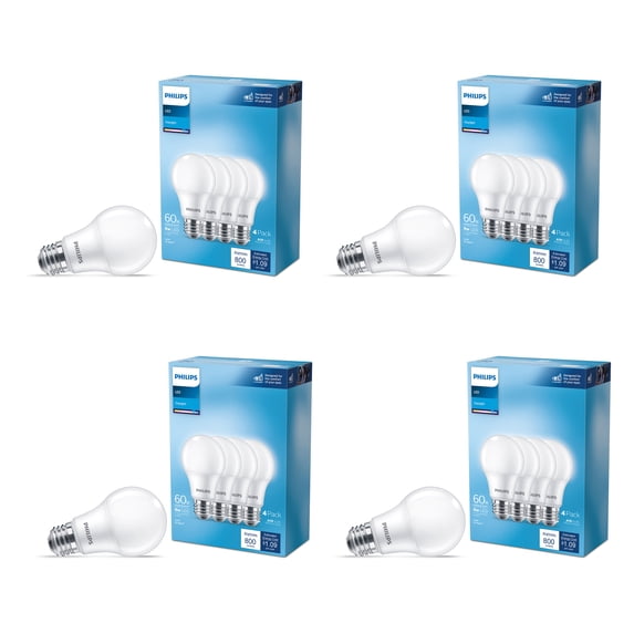 Philips LED 60-Watt Equivalent A19 General Purpose Household Light Bulb, Frosted Daylight, Non-Dimmable, E26 Medium Base (16-Pack)