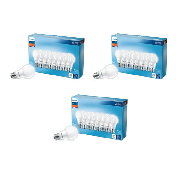 Philips LED 60-Watt Equivalent A19 General Purpose Household Light Bulb, Frosted Soft White, Non-Dimmable, E26 Medium Base (24-Pack)