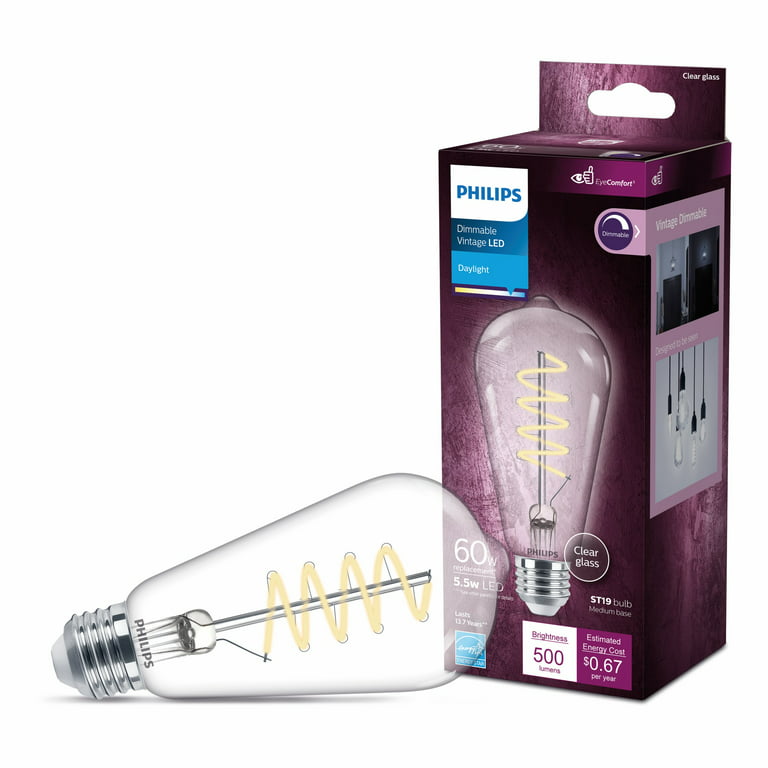 Philips LED 60-Watt ST19 Filament Straight Tubular Spiral Light Bulb, Daylight, Dimmable, E26 Medium Base (1-Pack) - Walmart.com