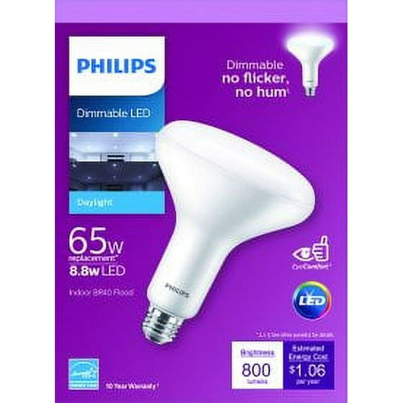 Philips LED 65-Watt BR40 6-Inch Recessed can Indoor Floodlight Light Bulb, Frosted Daylight, Dimmable, E26 Medium Base (1-Pack)