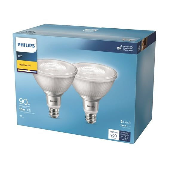 Philips LED 90-Watt PAR38 Indoor Floodlight Light Bulb, Bright White, Non-Dimmable, E26 Medium Base (2-Pack)