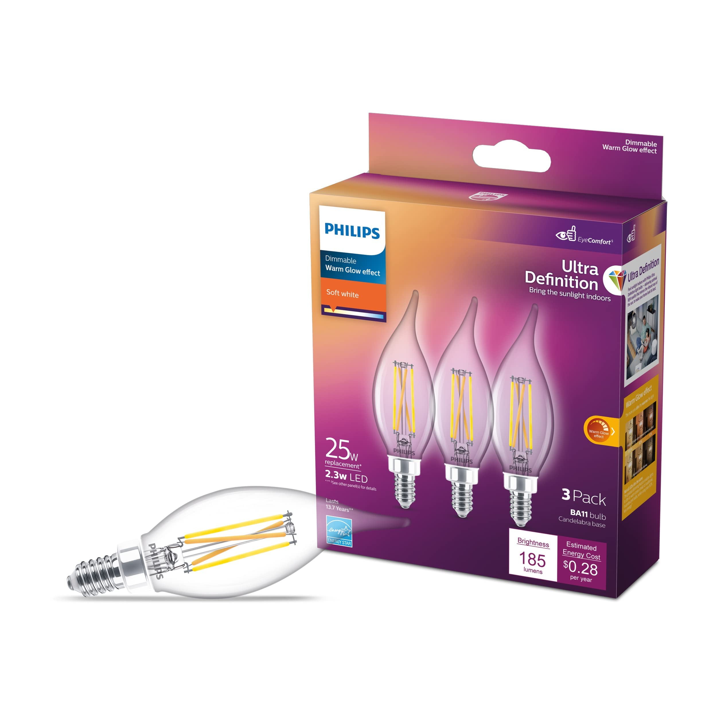 White Dimmable Energy Star LED Candelabra Bulb 60W Equivalent