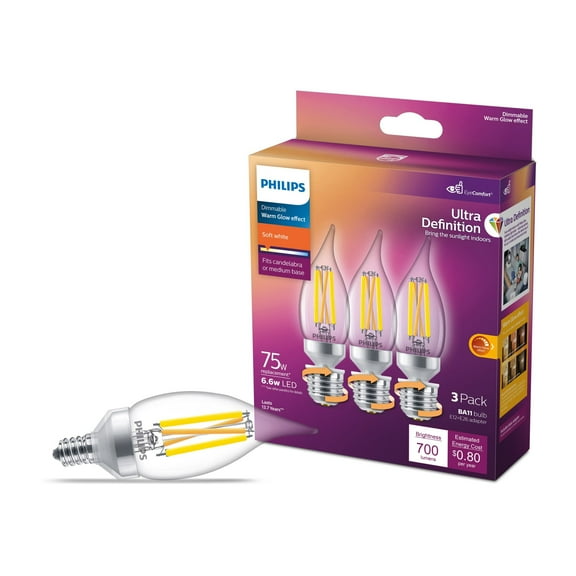 Philips LED BA11 Ultra Definition Dimmable LED Light Bulbs - Flicker-Free 75w Light Bulbs with EyeComfort Technology - Daylight 5000K Lightbulb - 700 Lumen - E26 Base - 3 Pack