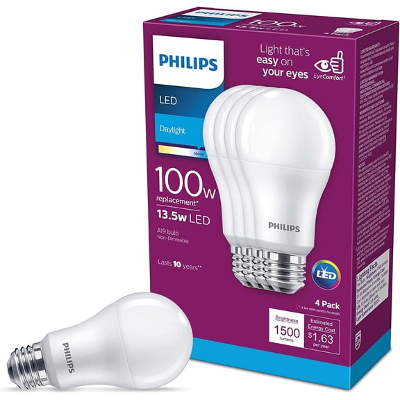 Philips LED Basic Frosted Non-Dimmable A19 Light Bulb - EyeComfort Technology -