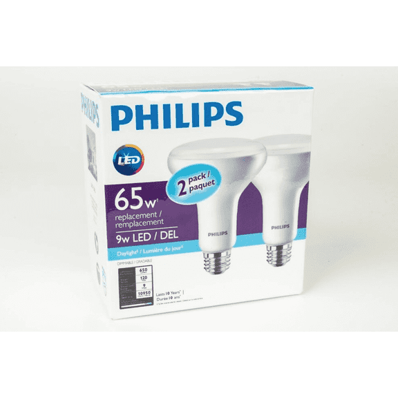 Philips LED Dimmable Flood Light Bulb, BR30, Daylight, 65 WE, 2 Ct