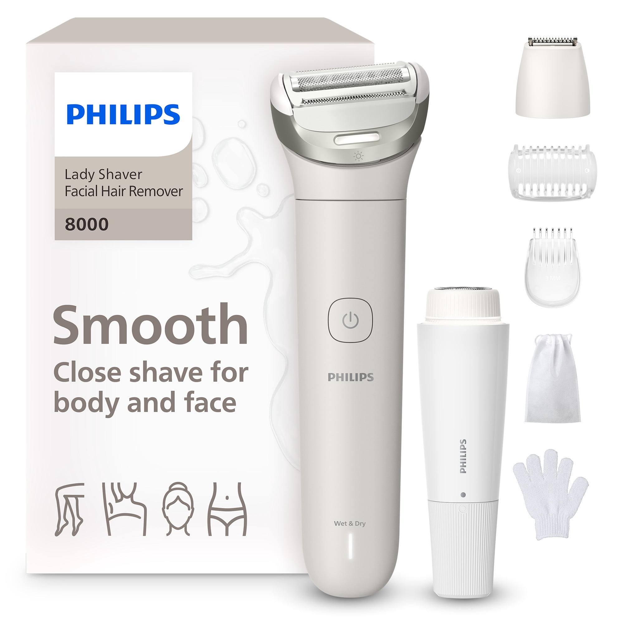 Philips Lady Shaver Series 8000 - Cordless, Wet & Dry Electric Shaver, 3-Blade Shaving System, Flexible Shaving Head, Led Light, For Face, Legs, Body & Bikini, 