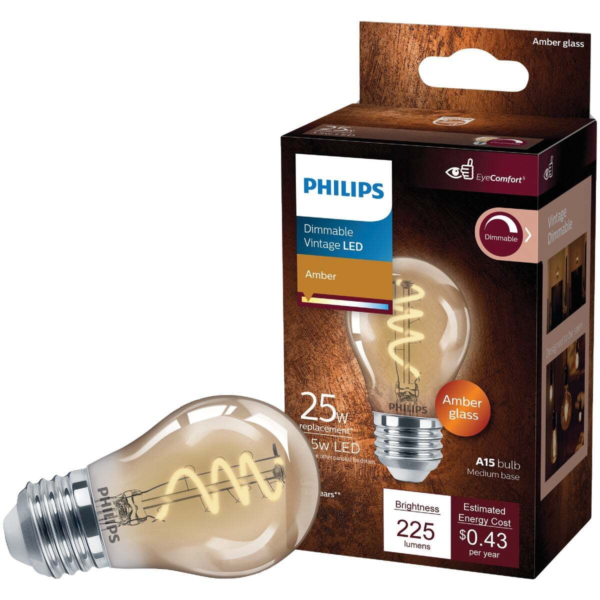 Philips Ultra Efficient LED Light Bulb, 25W A15 Amber, EyeComfort
