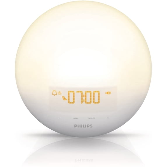Philips Light Alarm Clock w Sunrise Simulation Night Light, White (HF3510)