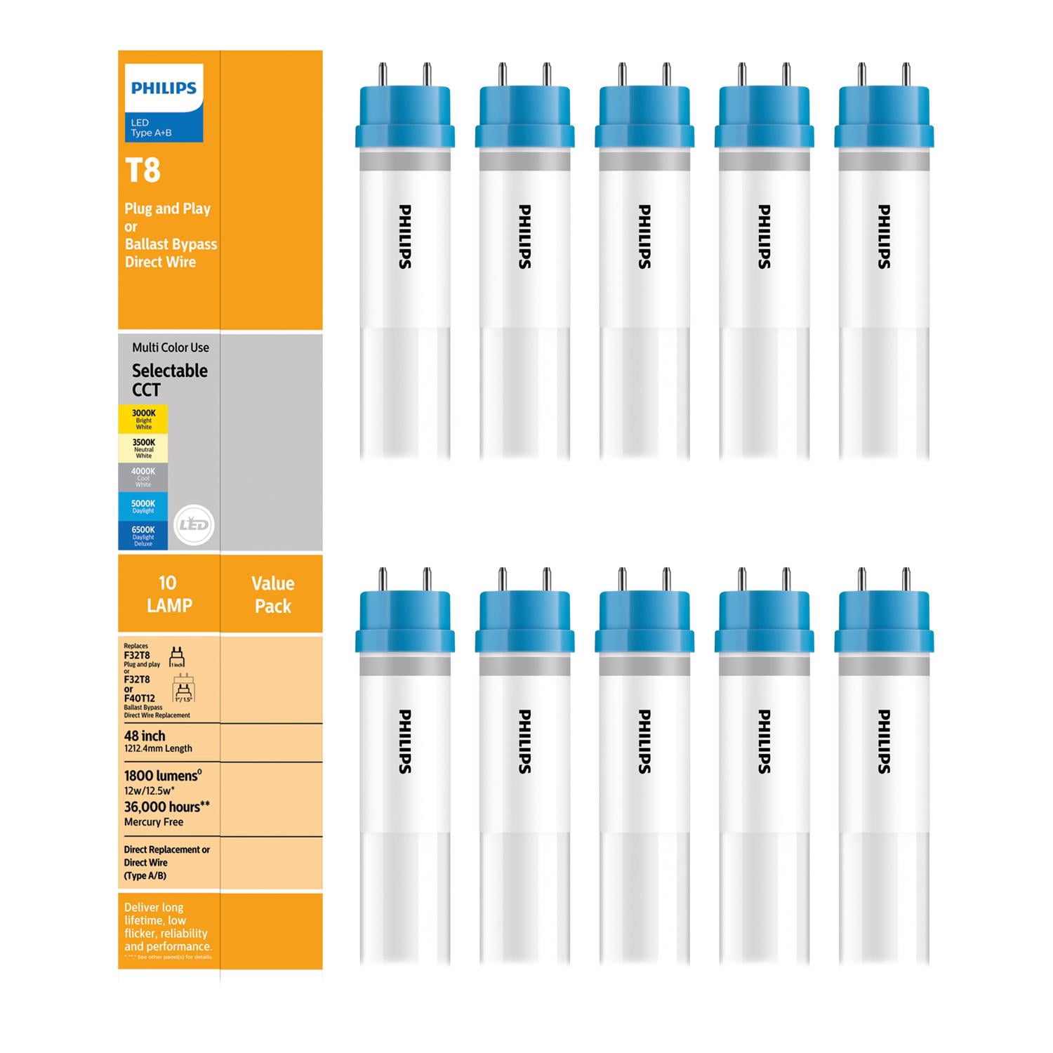 Philips LED Multi-CCT 48 in. G13 T8 Linear 32 Watt Equivalence 10
