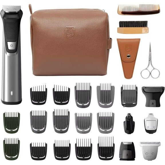 Philips Mens Grooming Trimmer Hair Cutting Razor Body Groomer for Men Shaving Kit, Beard Trimmer, Head Trimmer Norelco MultiGroom 9000 Mens Hair Clippers Set, Ear and Nose Trimmer Face Shavers MG7791