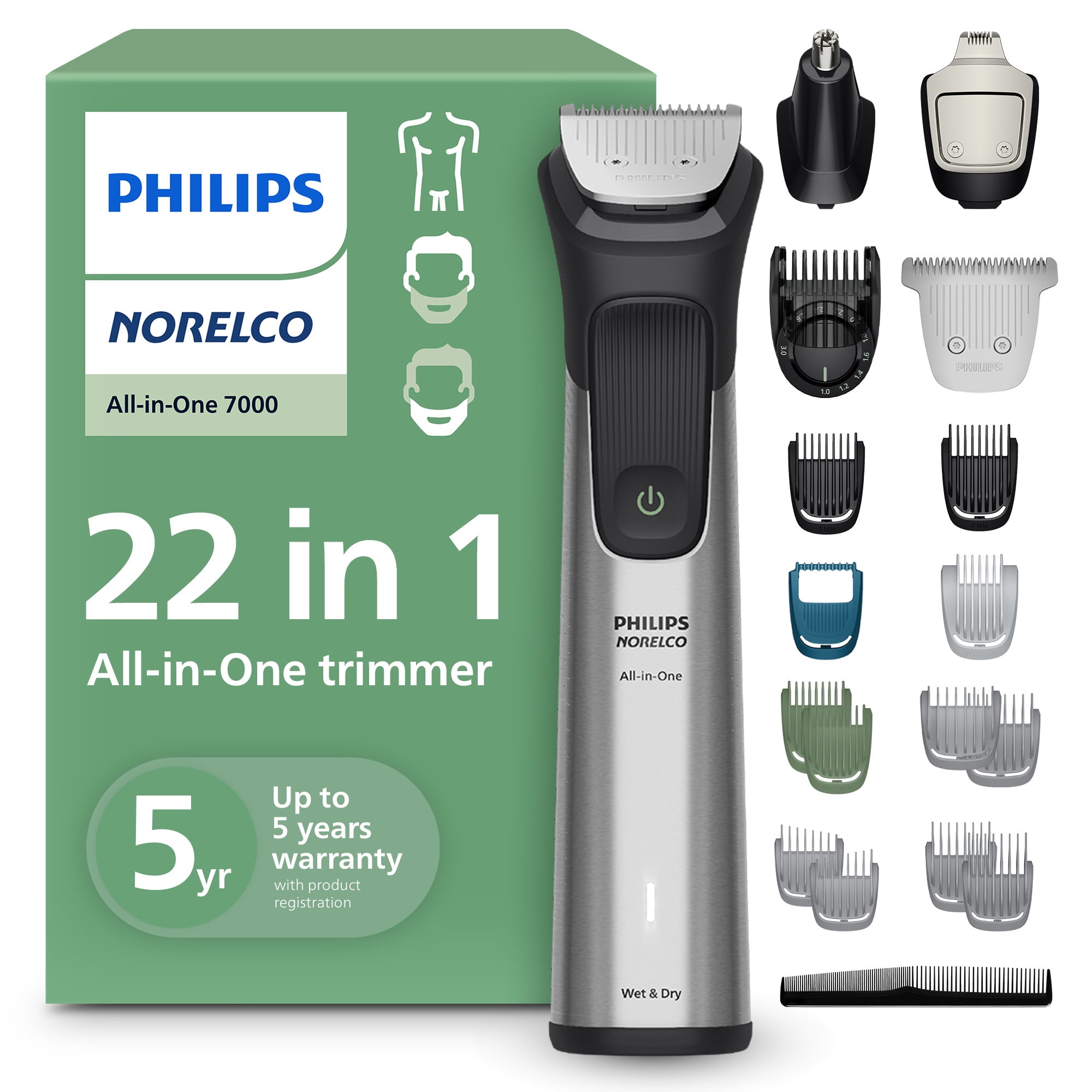Philips Norelco All-In-One 7000 Series 22 In 1 Trimmer For Men For Face, Hair & Body, Premium Precision Comb, Full Metal Self-Sharpening Blades & 25 Length Settings, MG7965/49