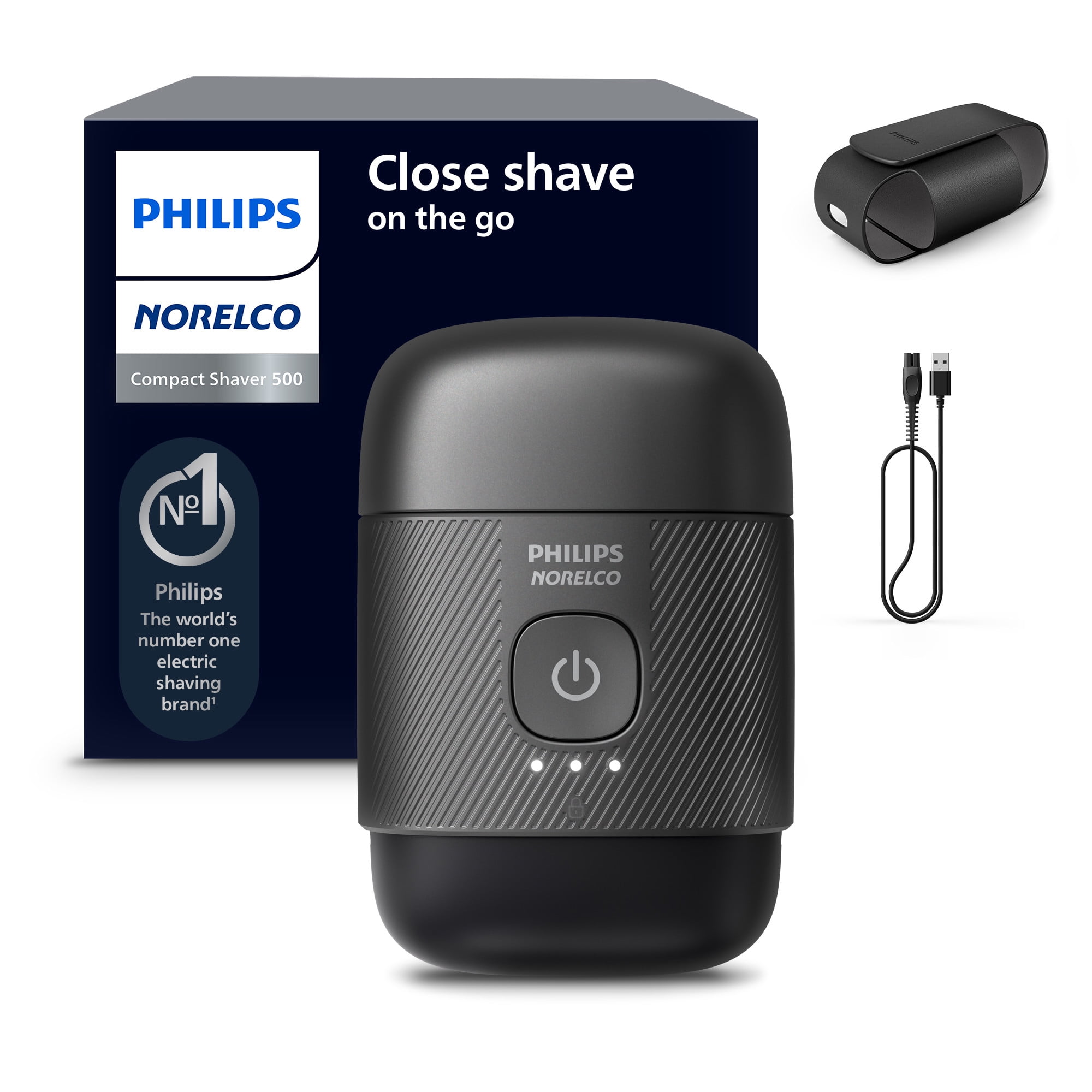 Philips Norelco Compact Portable Men'S Travel Electric Wet & Dry Facial Shaver, Rechargeable For On-The-Go, Waterproof, with Travel Case & Protective Cap, S591/94