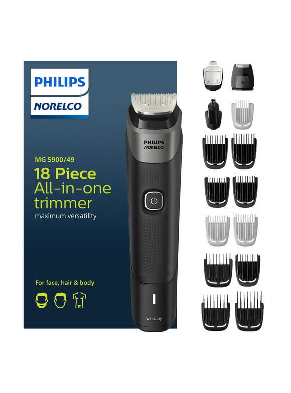 Philips Norelco Multigroom Series 5000 18 Piece, Beard Face, Hair, Body and Intimate Hair Trimmer For Men - No Blade Oil MG5900/49