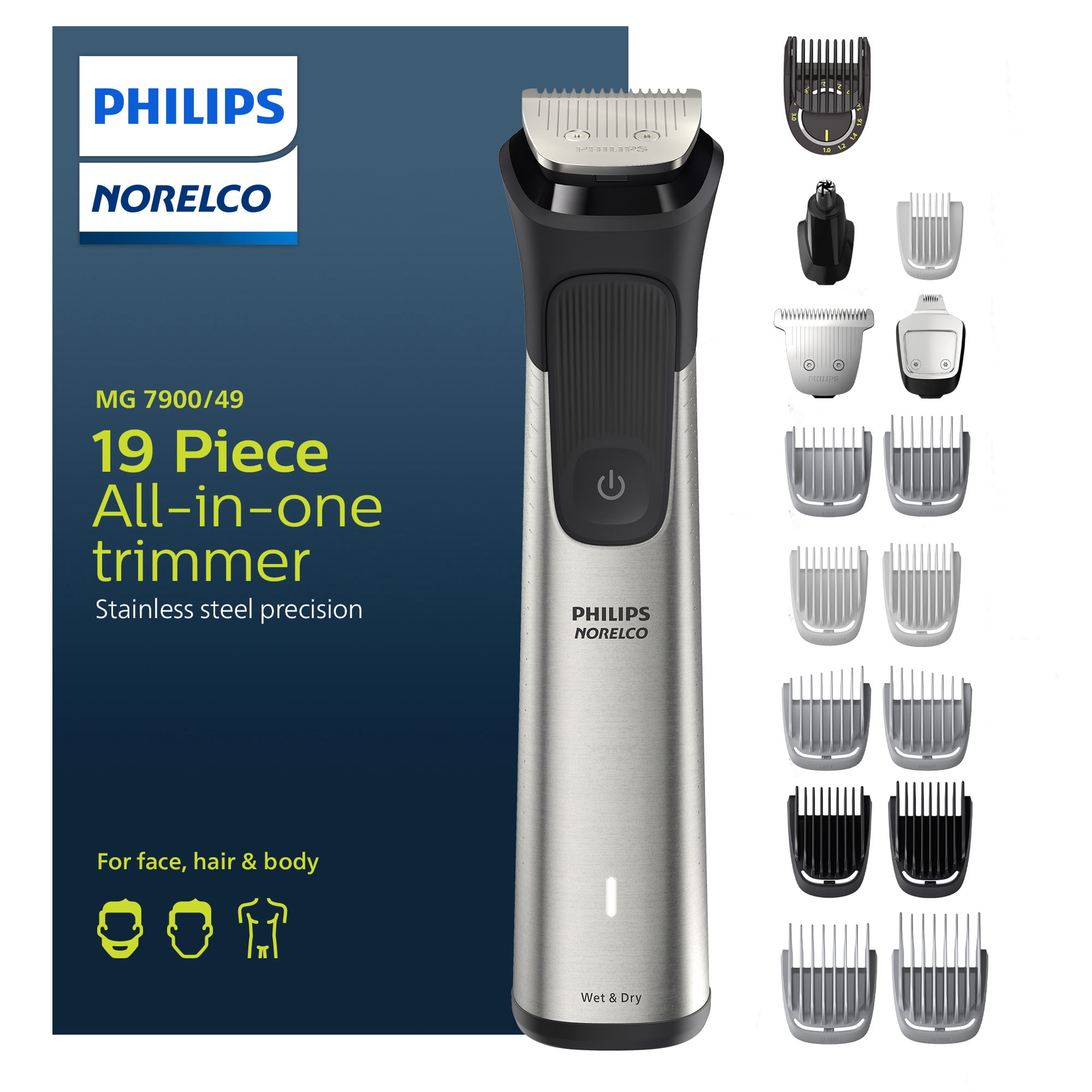 barn Easy to understand Darts Philips Norelco Multigroom Series 7000 , Mens Grooming Kit with Trimmer for  Face and Body - No Blade Oil Needed, MG7900/49 - Walmart.com