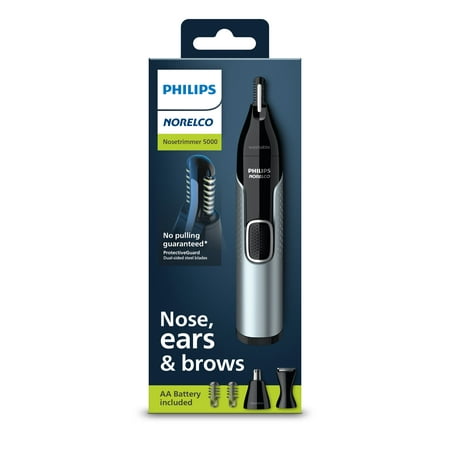 Philips Norelco Nose Trimmer 5000 for Nose, Ears, Eyebrows Trimming Kit, NT5600/62 - Black/Silver