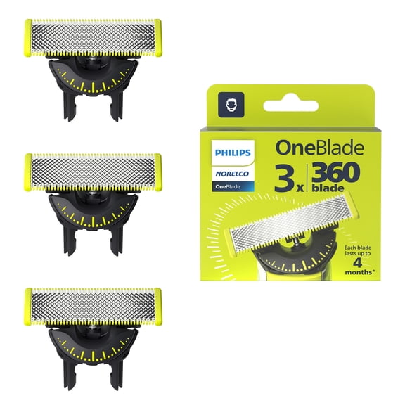 Philips Norelco Oneblade 360 Blades, Genuine Replacement Blades For Oneblade Electric Shaver and Trimmer, Durable Stainless Steel, Trim, Edge and Shave, 3 Pack, QP430/80