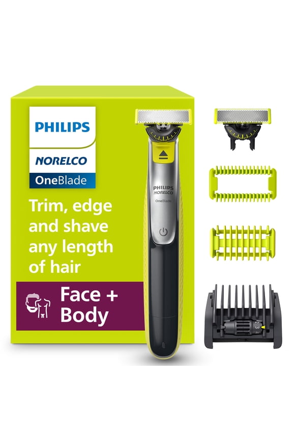 Oneblade 360 Face + Body, Hybrid Electric Razor and Beard Trimmer For Men with 5-In-1 Face Stubble Comb and Body Hair Trimmer Kit, QP2834/70