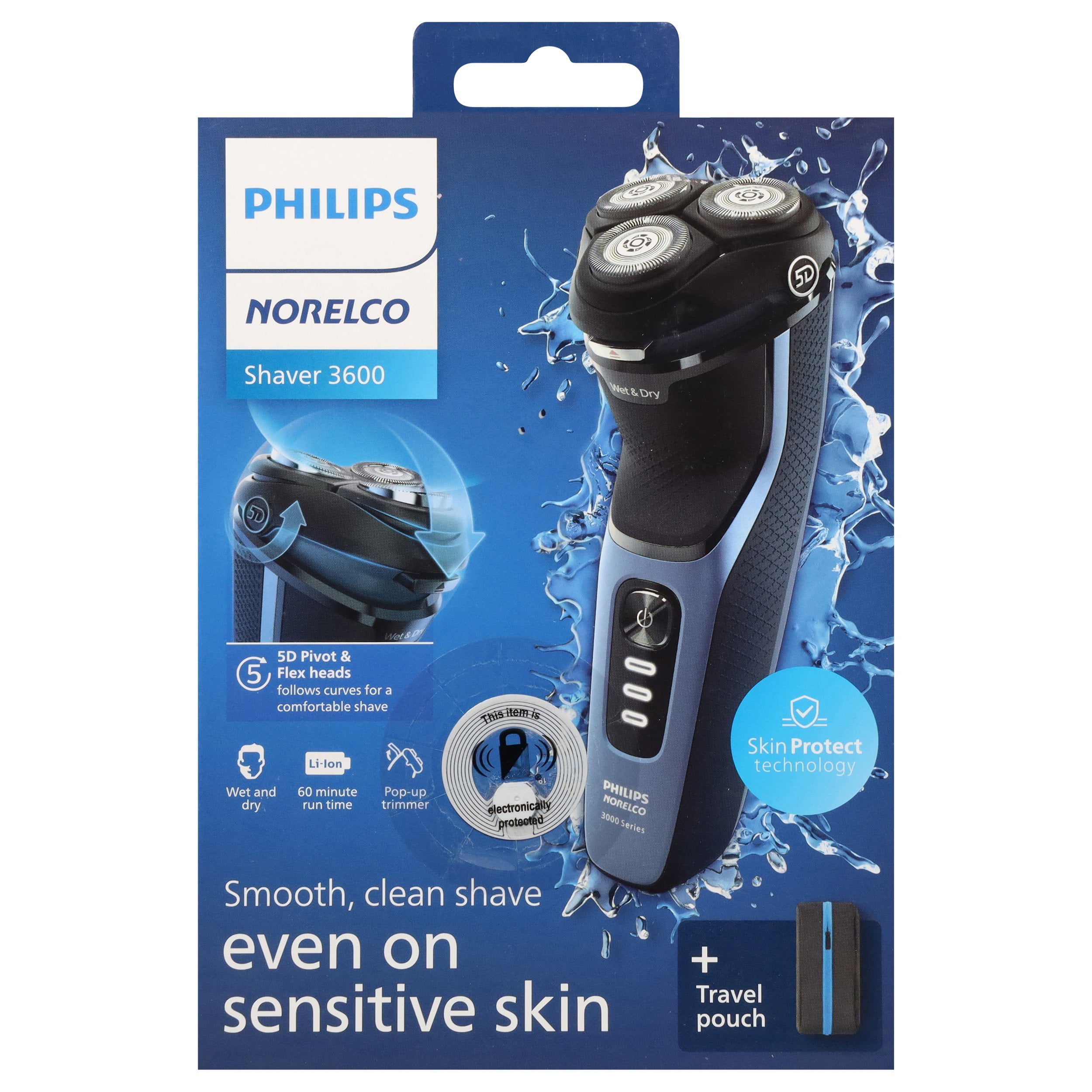 Philips Norelco Shaver 3600 Wet & Dry Cordless Electric Razor - Each (Packaging May Vary)