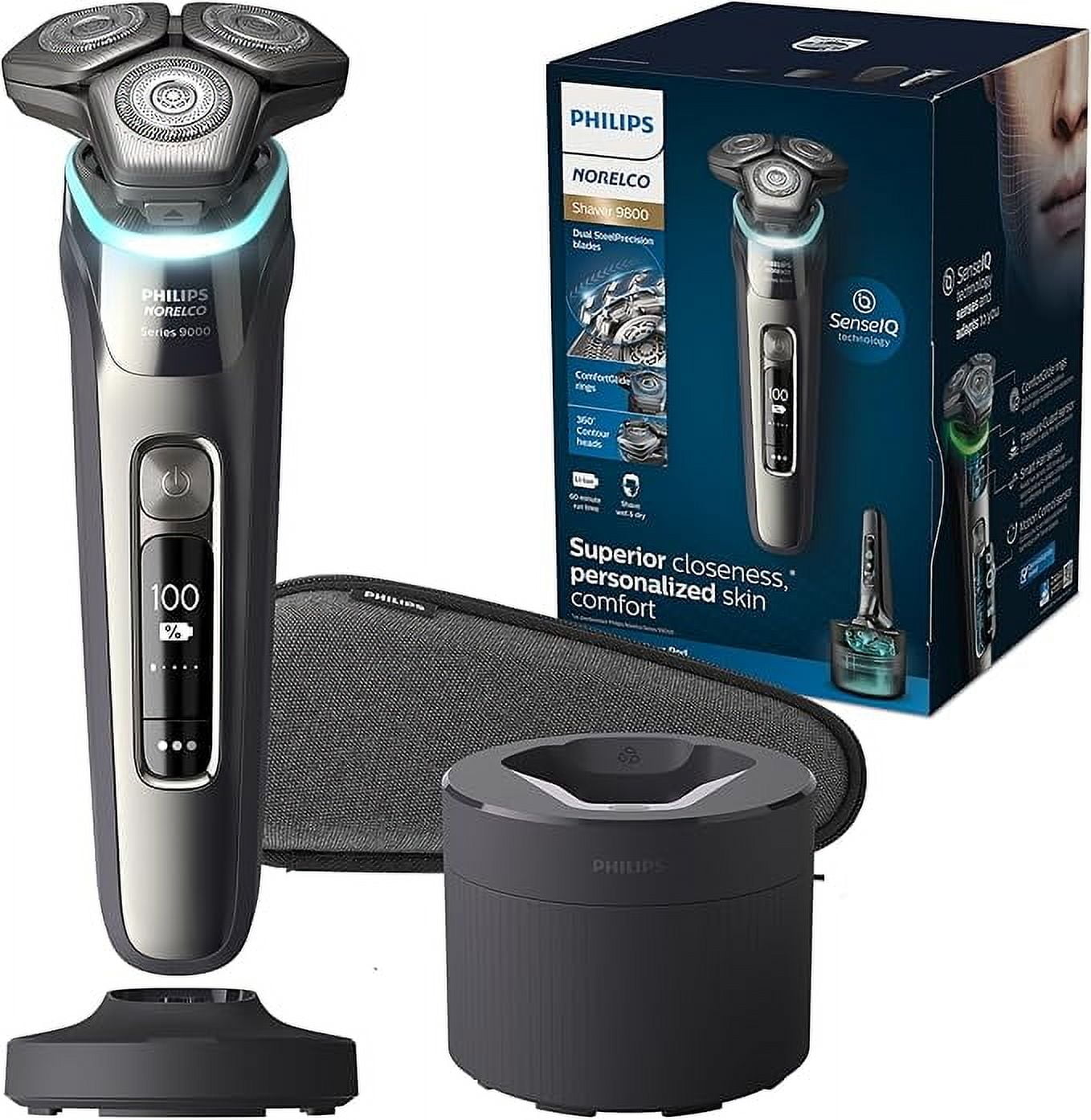 Philips Norelco Shaver Series 9000 Wet and Dry Electric Shaver with Lift and Cut Shaving System and SenseIQ Technology Pop-up Trimmer Cleaning Pod Charging Stand and Travel Case Model S9987 85