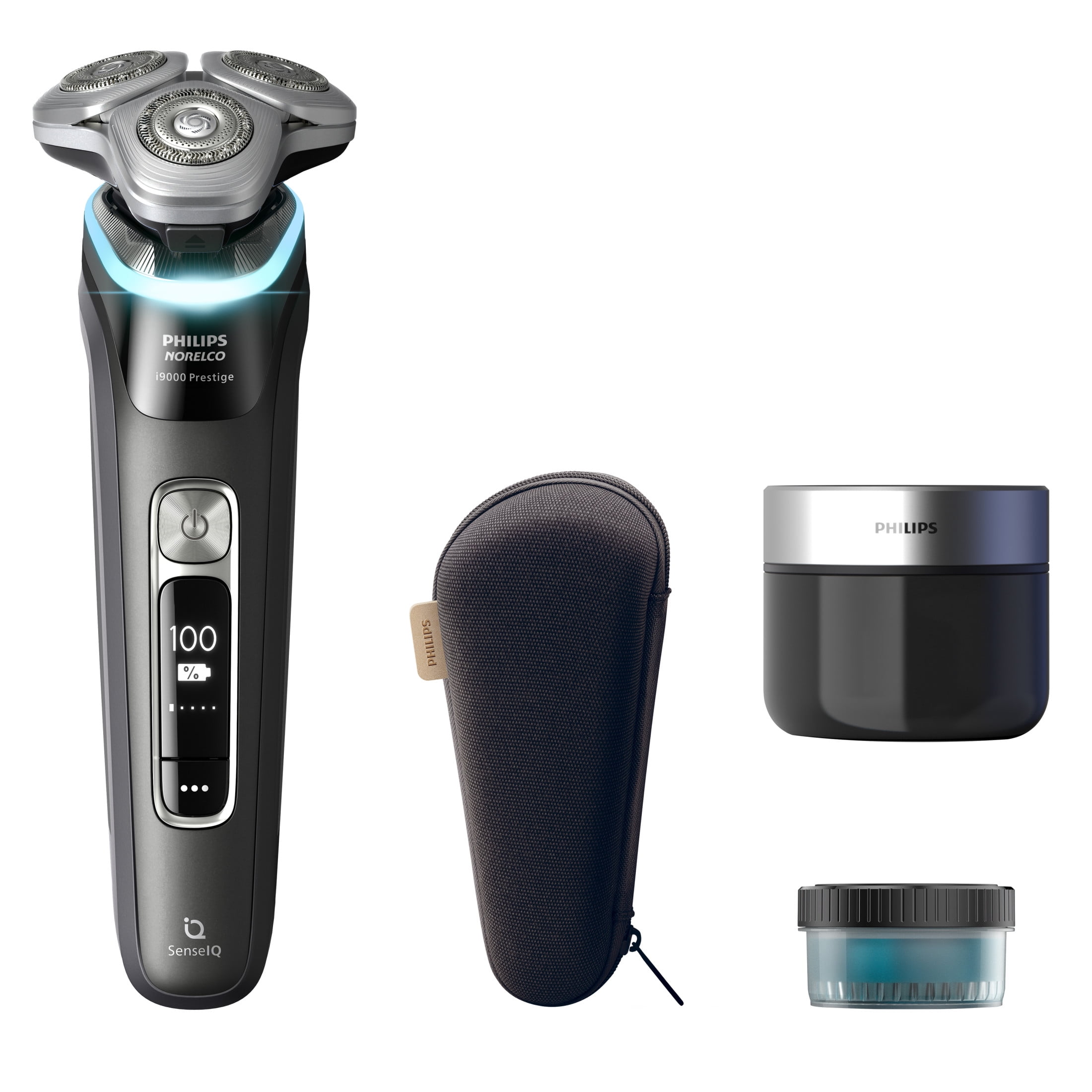 New Philips Norelco I9000 Prestige Rechargeable Wet & Dry Shaver with Cleaning Station, Precision Trimmer and Premium Case