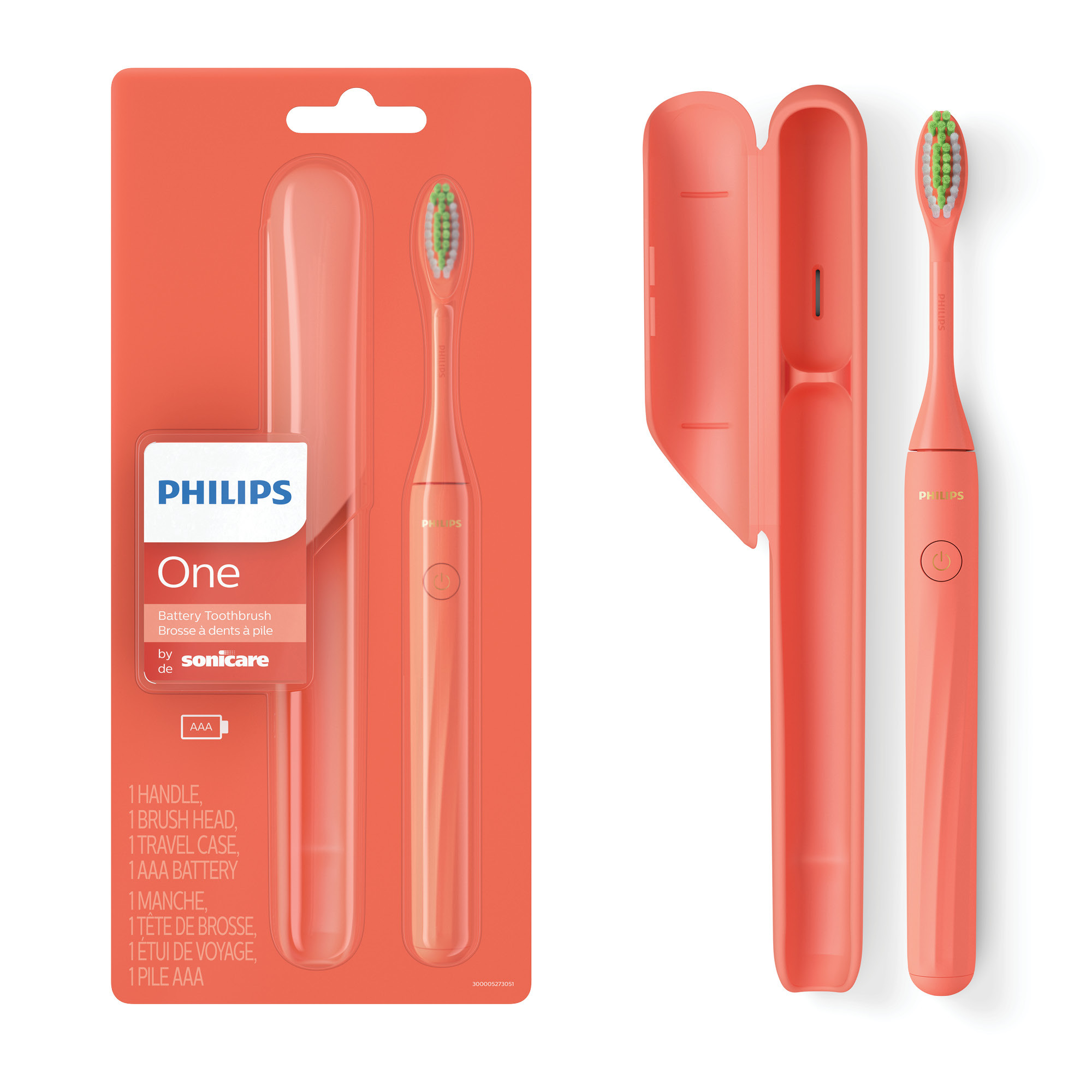 Philips One By Sonicare Battery Toothbrush, Miami Coral, HY1100/01 - image 1 of 15
