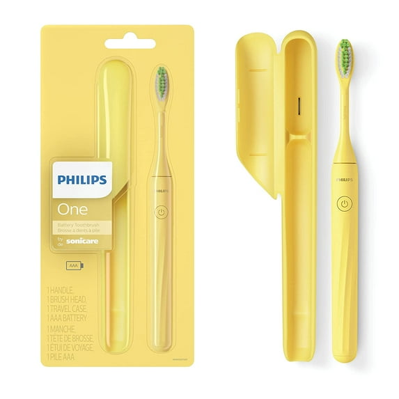 Philips One by Sonicare Battery Toothbrush with Brush Heads Mango Yellow, HY1100/02