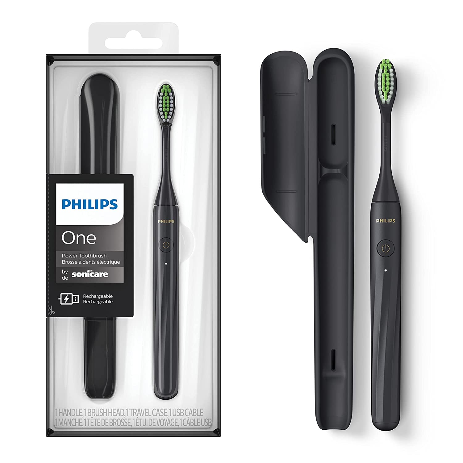 Philips One by Sonicare Rechargeable Toothbrush, Black, HY1200/06 - image 1 of 11