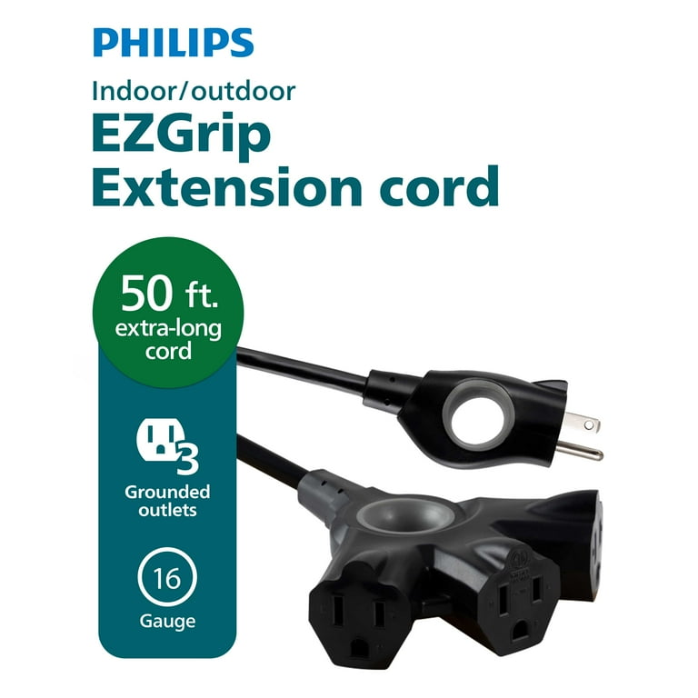PURULIT　３本 Philips Outdoor Extension Cord, 3 Outlet, 16 Gauge, 50ft, Black