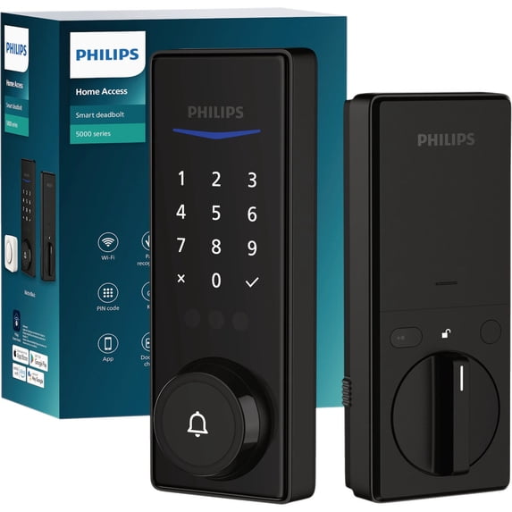 Philips Palm Vein Smart Lock 5000 - Keyless Entry, Doorbell & Wireless Chime - Black