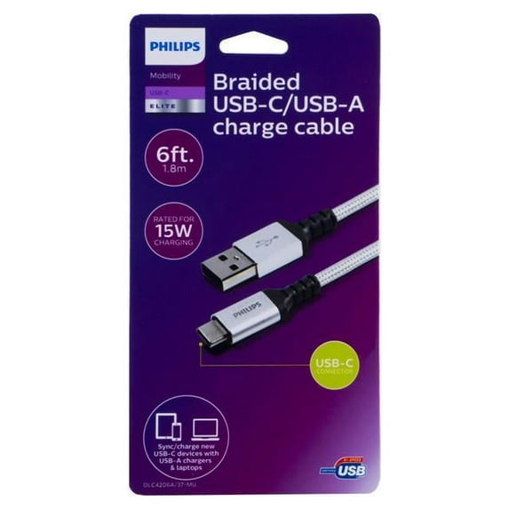 Philips Philips Elite USB to USB-C Cable 6ft PHCTOACAB6FT