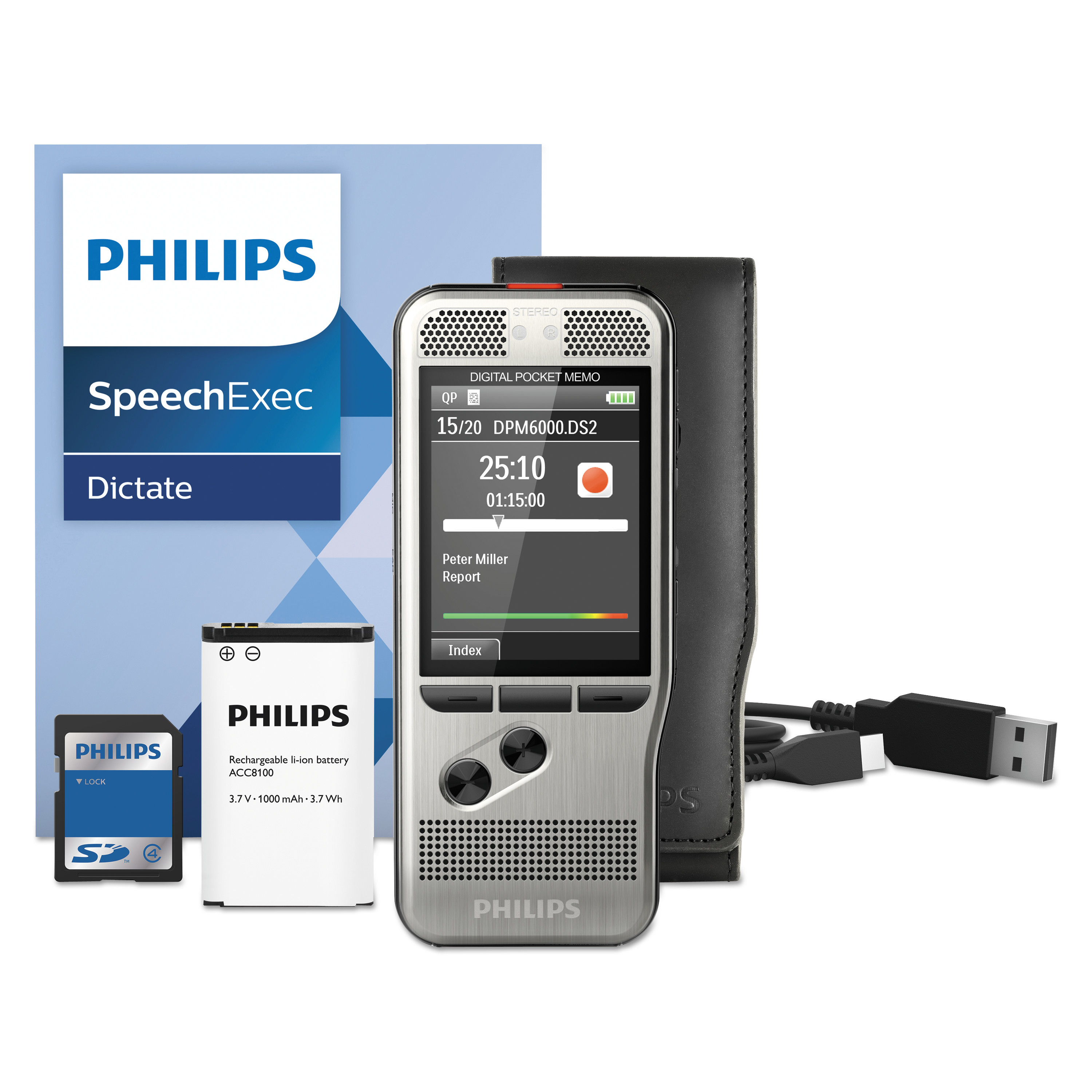 Philips Pocket Memo 6000 Digital Recorder, Push Button, 2GB, Silver - image 1 of 6