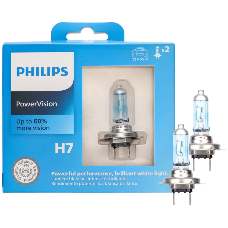 Philips PowerVision H7 Halogen Headlight Bulbs, 2 pack, Fits