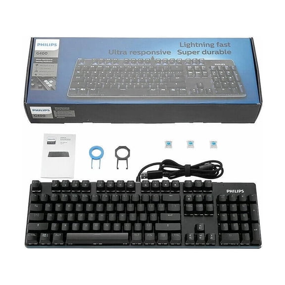 Philips RGB Backlit Wired Mechanical Gaming Keyboard, Full-Size 104 Keys, Customizable Lighting, USB Plug & Play for PC Laptop Desktop, Black