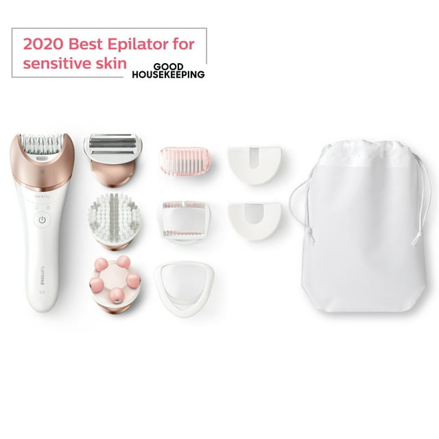 Philips Satinelle Prestige Epilator, Wet & Dry Electric Hair Removal, Body Exfoliation and Massage (Bre648)