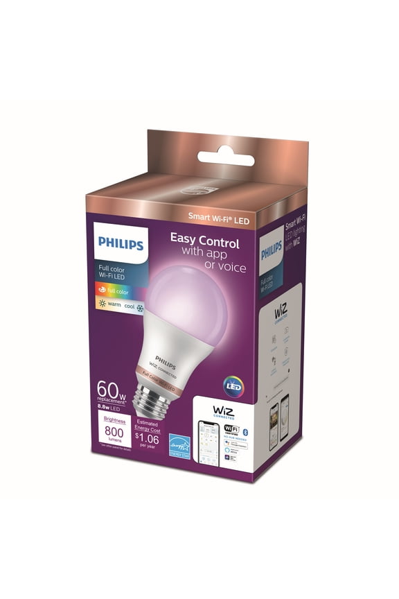 Philips Smart LED 60-Watt A19 General Purpose Light Bulb, Frosted Color & Tunable White, Dimmable, E26 Medium Base (1-Pack)