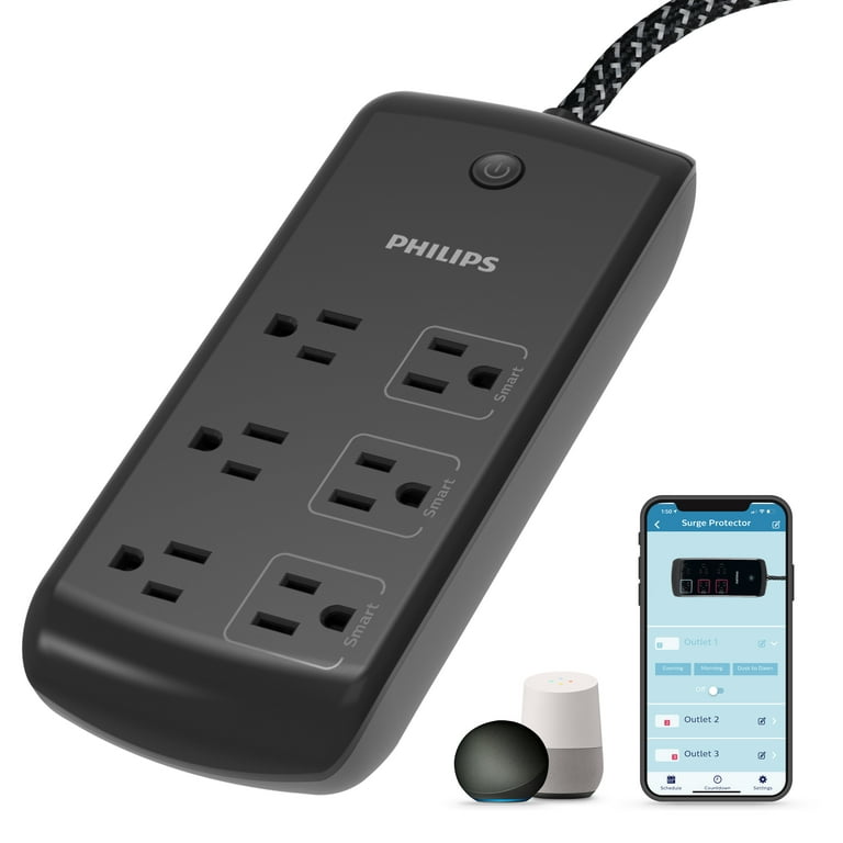 Philips 6-Outlet 8ft. WiFi Braided Extension Cord with Surge Protection Black