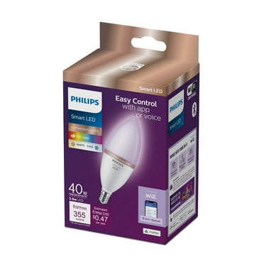 Philips Smart Wi-Fi Connected LED 40-Watt B12 Candle Light Bulb, Frosted Color Dimmable, E12 Candelabra Base (1-Pack)
