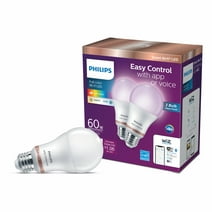 Philips Smart Wi-Fi Connected LED 60-Watt A19 Light Bulb, Frosted Color & Tunable White, Dimmable, E26 Medium Base (2-Pack)