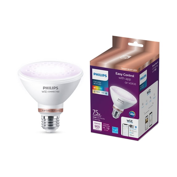 Philips Smart Wi-Fi Connected LED 75-Watt Equivalent PAR30 Light Bulb, Color, Dimmable, E26 Medium Base (1-Pack)